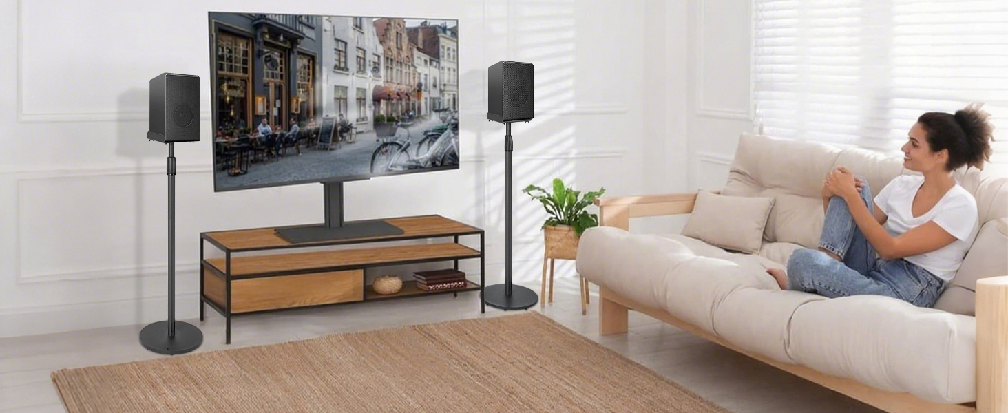 Підставка для колонок, 2 шт., регульована висота 86–127 см, з кабельною організацією, для невеликих колонок, вантажопідйомність 3.6 кг