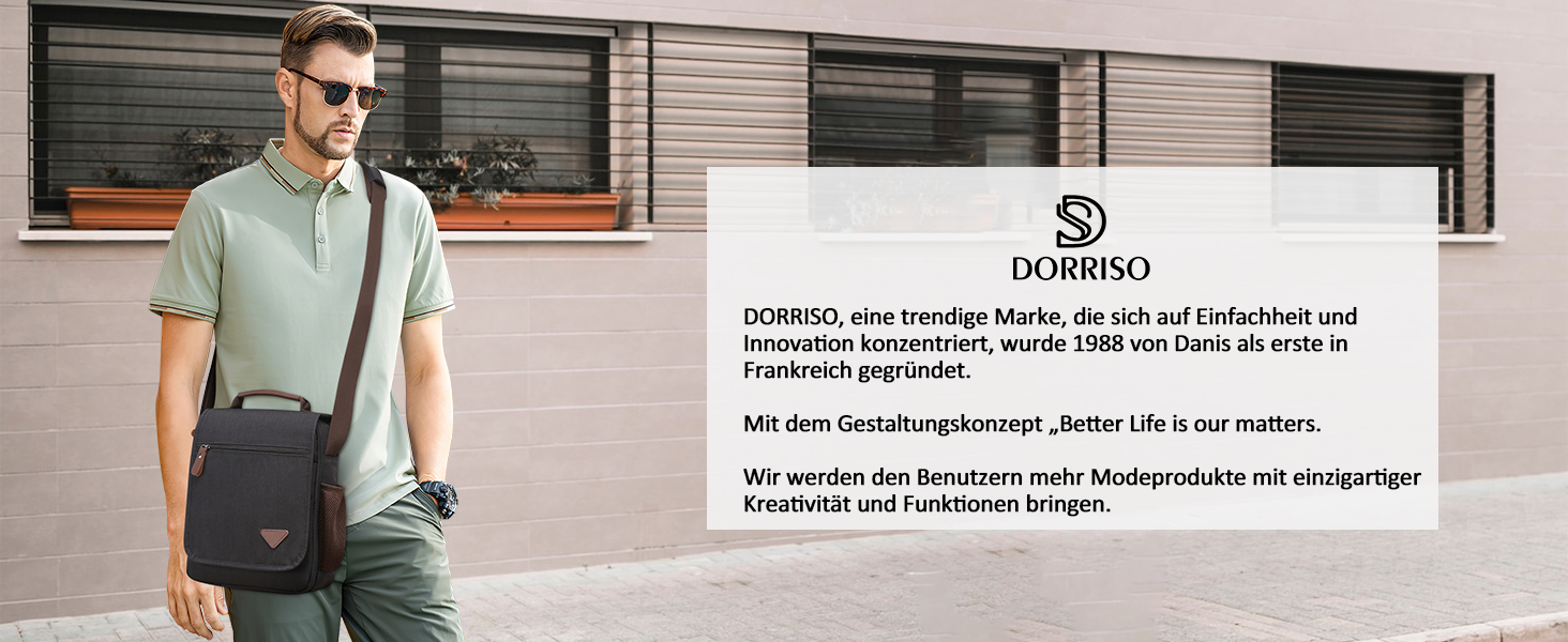 Чоловіча сумка через плече DORRISO, чорна, для ноутбука 12.9