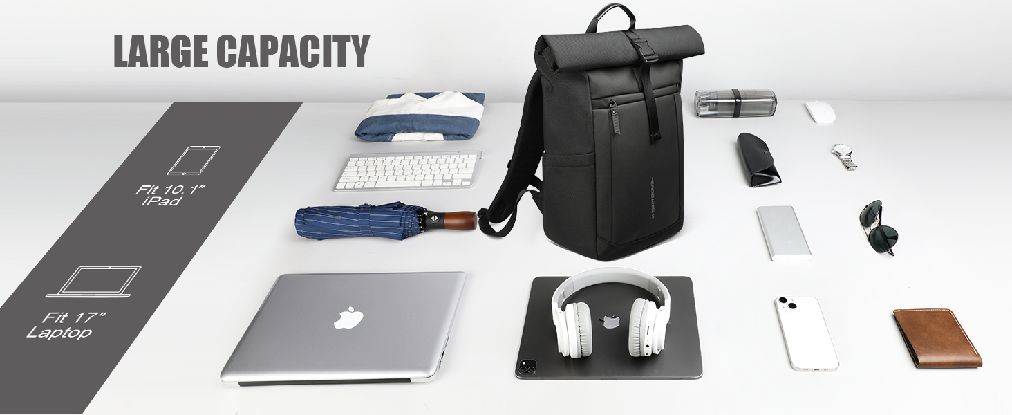 Чорний рюкзак Rolltop 20-27L з відділенням для ноутбука 17