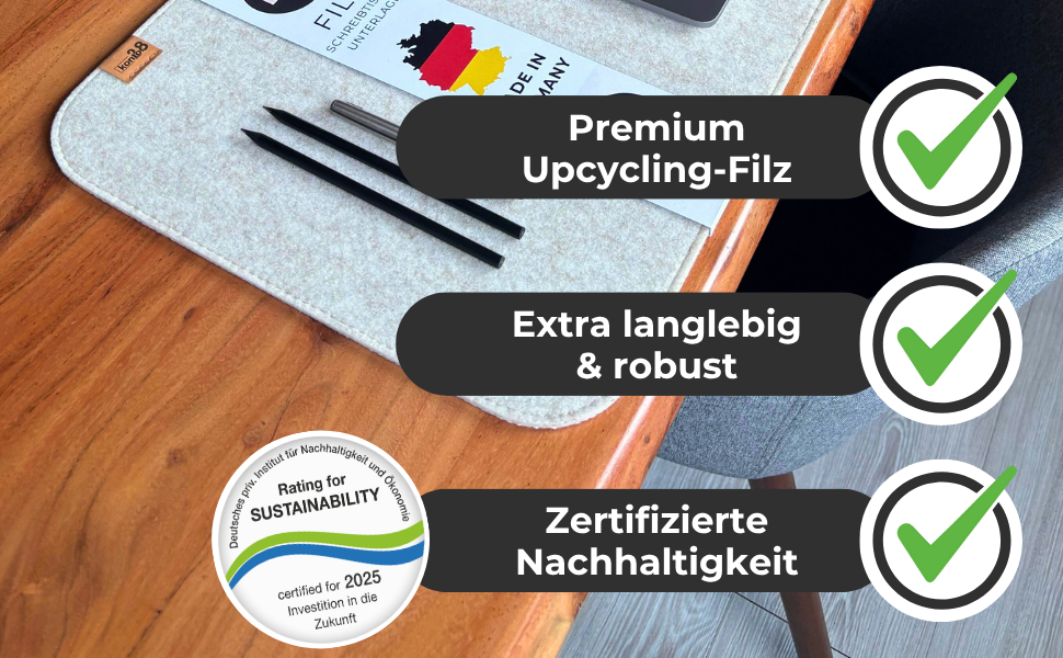 Підкладка на стіл Kontor28® з фетру (Німеччина) 80x37.5 см, сіра. Антиковзка, миється, з переробленого PET-фетру