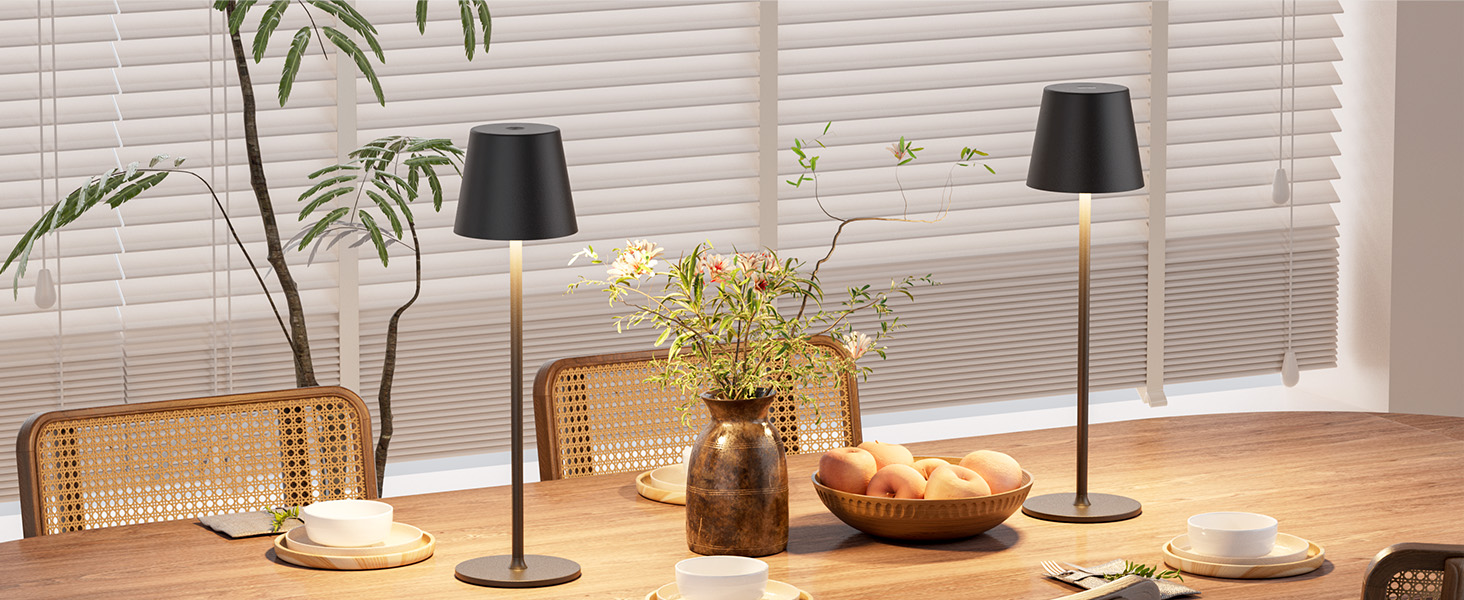 Набір з 2 бездротових настільних світильників LED з акумулятором, сенсорне регулювання яскравості, 3 режими кольору, USB-C зарядка для спальні, столу, кемпінгу (Чорний)