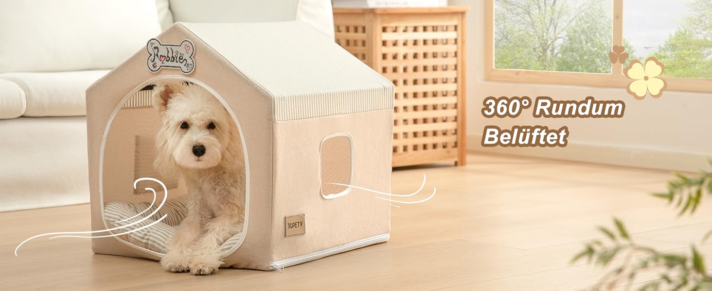 Washable Folding Dog Bed & Tent - Indoor Dog House for Small Dogs (4-9kg) - Beige
