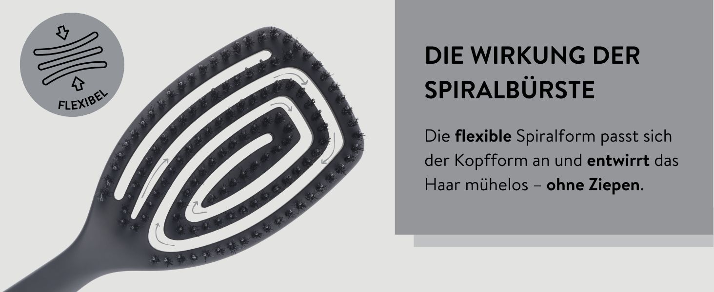 PARSA Beauty Hair ID Seidenglanz Spiralbürste: преміум-щітка для волосся з натуральною щетиною та шовковистим протеїном. Гнучкий наконечник для масажу шкіри голови, зменшує пухнастість та надає блиск.