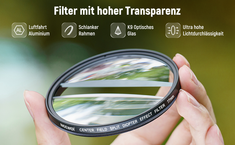 NEEWER 77mm фільтр діоптрій з розділеним полем, камера, лінійний призма K9, оптичне скло, аксесуар для об'єктива, ефект розмиття фону, кольоровий ефект