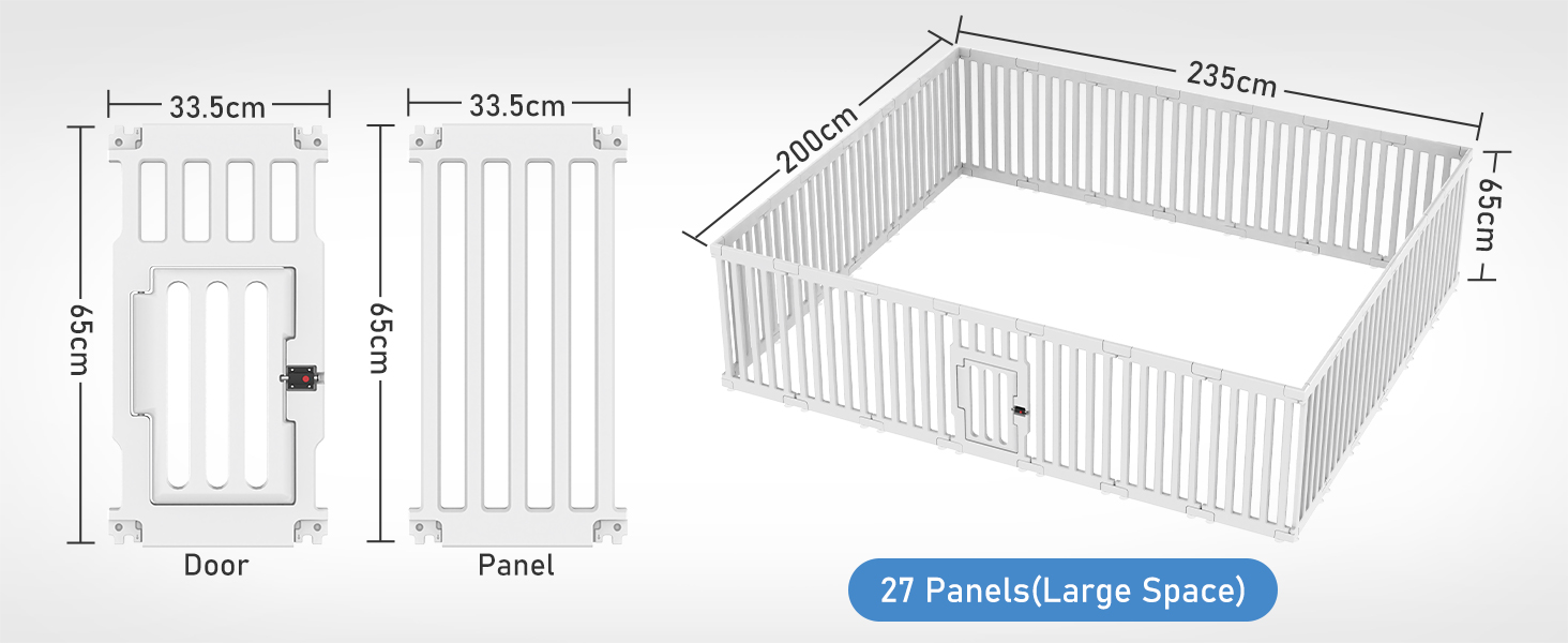 Клітка для цуценят Indoor 65 см, пластикове огородження для собак з неслизькими присосками, вольєр для маленьких собак, 18 панелей, 18 шт (168 x 135 x 65 см), з окремими секціями