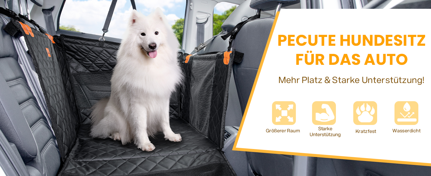 Pecute Dog Car Seat - XL Upgrade - Reinforced & Secure for Medium & Large Dogs - 70x61x55cm with 4 Straps