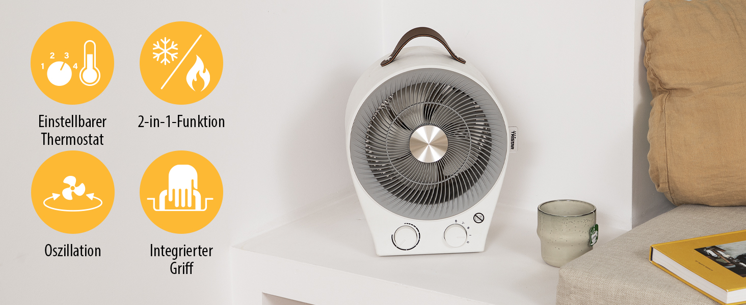 Tristar KA-5140 2-в-1: Електричний обігрівач та вентилятор - 4 режими, 2000 Вт, білий