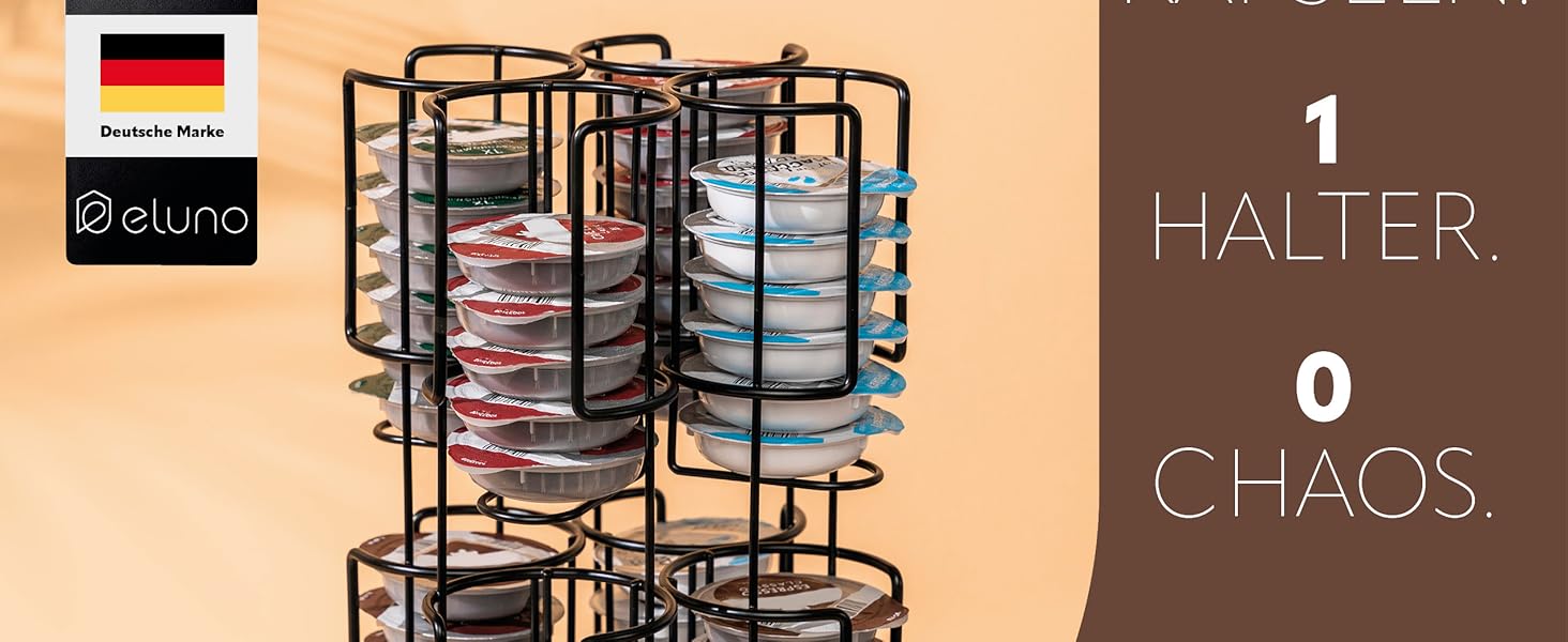 Підставка для капсул Tassimo Eluno, органайзер для 64 капсул, поворотний на 360°, чорний