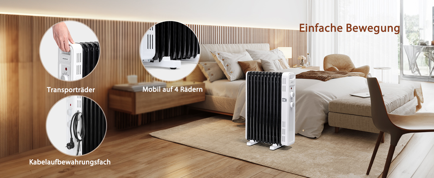 Масляний радіатор Aigostar 2500W з 13 ребрами: електрична портативна теплова батарея з термостатом та захистом від перегріву