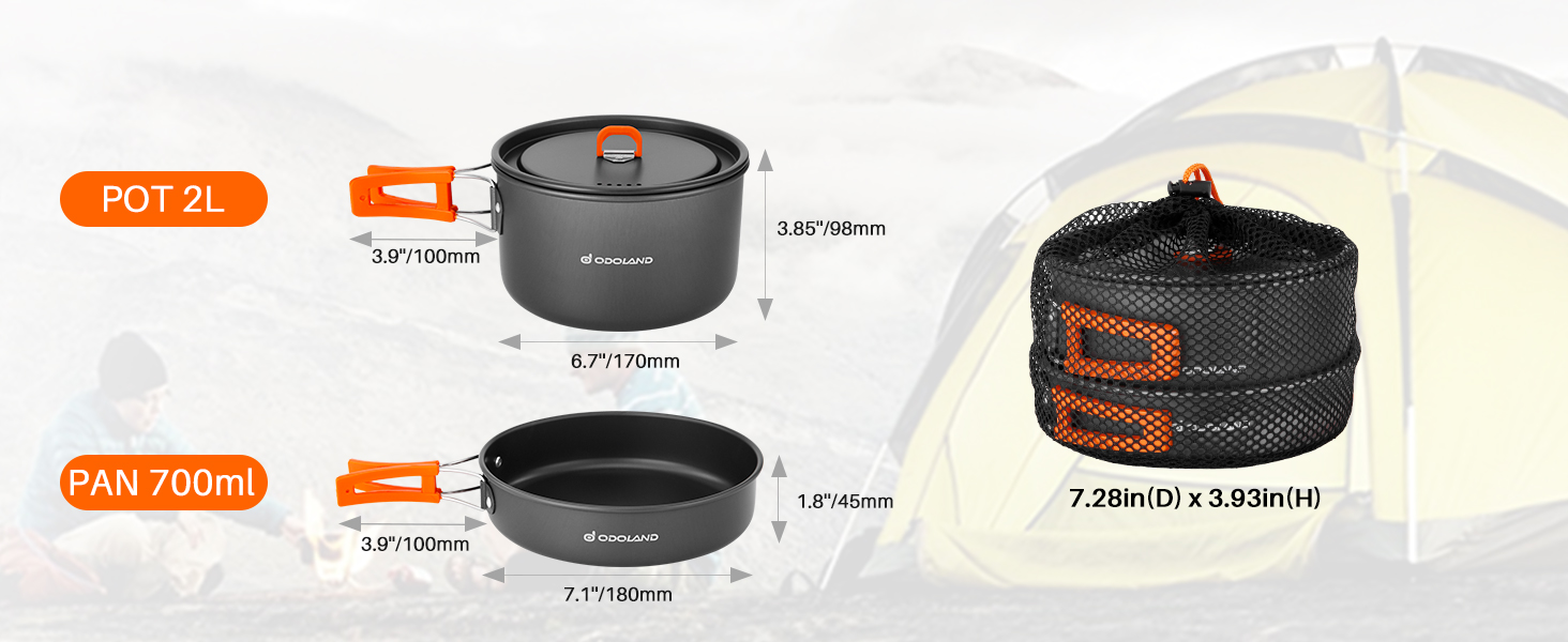 Odoland Camping Cookware Set, 9-Piece Outdoor Dish Set with Camping Pot, Camping Frying Pan for Camping, Outdoor Cooking, Hiking, and Travel