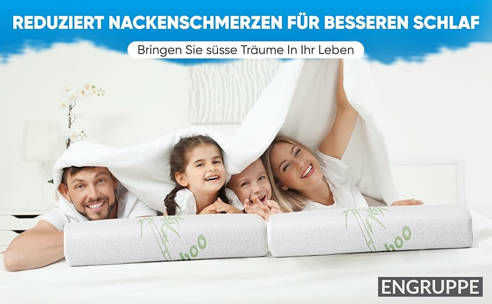 Ортопедична подушка з ефектом пам'яті (Memory Foam) з бамбуковим чохлом, ергономічна підтримка шиї для будь-якої пози сну, біла, 60x40x12/10 см