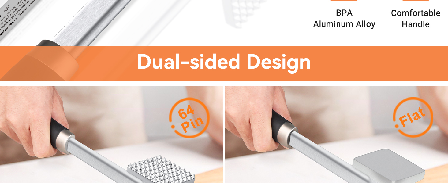 Кльопар для м'яса HOOMIL, двосторонній антипригарний, для шніцелів та стейків - сріблястий квадратний