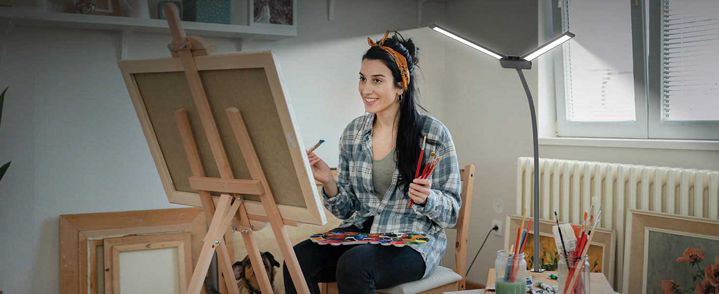 LED настільна лампа Rigors 60 см з регулюванням яскравості, 900 лм, денне світло, захист очей, 5 кольорів, 10 рівнів яскравості, гнучкий 360° шийка, з мережевим адаптером, чорний