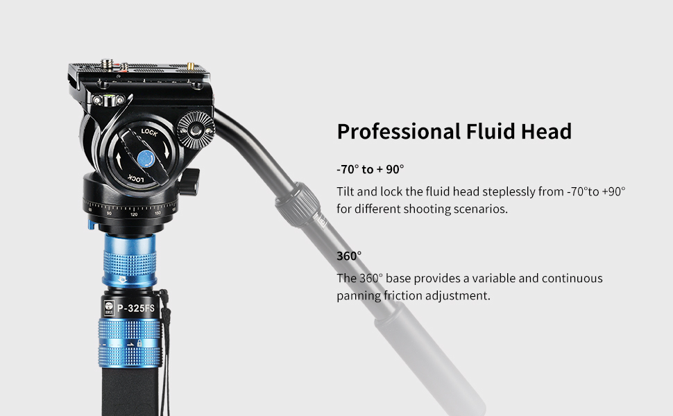 SIRUI Monopod P-325FS+VH-10: Вуглецеве моноподіум, 170 см, для DSLR, вантажопідйомність 10 кг