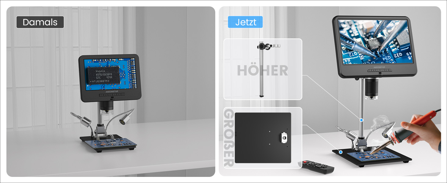 Мікроскоп цифровий Andonstar AD210 10.1 дюймів для дорослих, паяльний мікроскоп для ремонту електроніки, мікроскоп-камера для монет з повноекранним переглядом та підсвічуванням