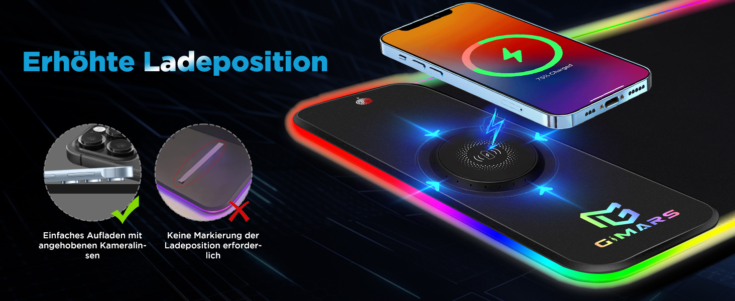 Килимок для миші ігровий Gimars RGB XXL, 800x300x5 мм, з підсвічуванням 12 LED, вологостійкий, з гумовою основою, чорний