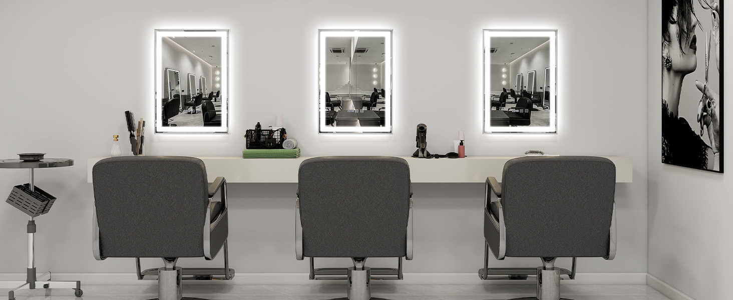 Дзеркало YOURLITE з підсвічуванням 70x50 см, LED дзеркало для ванної кімнати з годинником, сенсорне керування, 3 кольори світла, регулювання яскравості, антизапарник, пам'ять, срібний