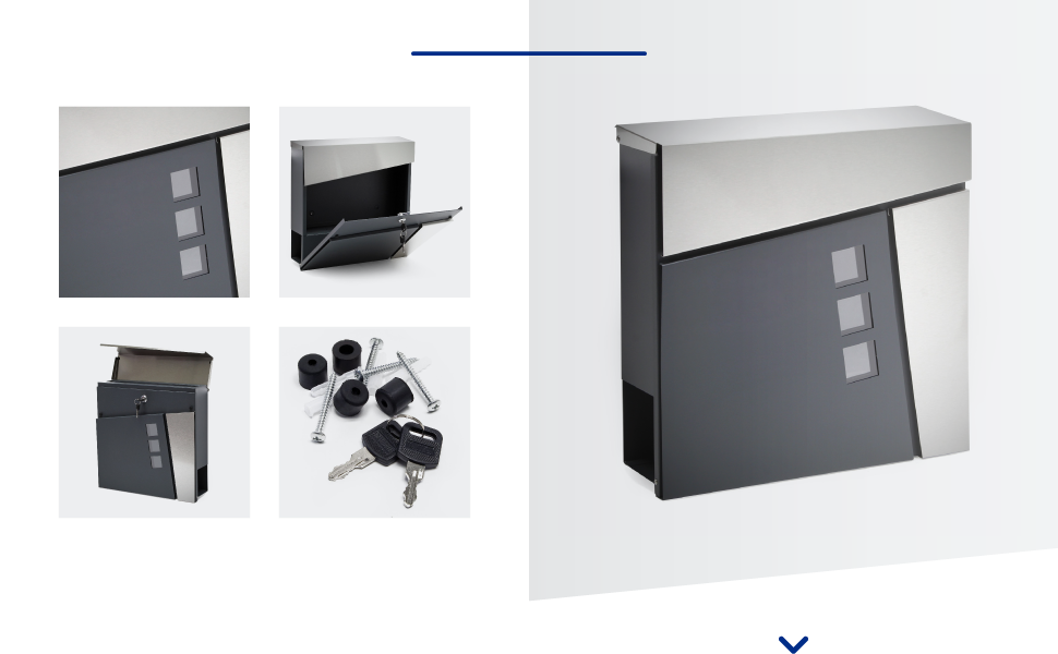 Поштовий ящик Wiltec Designer V24 антрацит/нержавіюча сталь 370x105x370 мм, настінний, з замком, оглядовим вікном та тримачем для газет