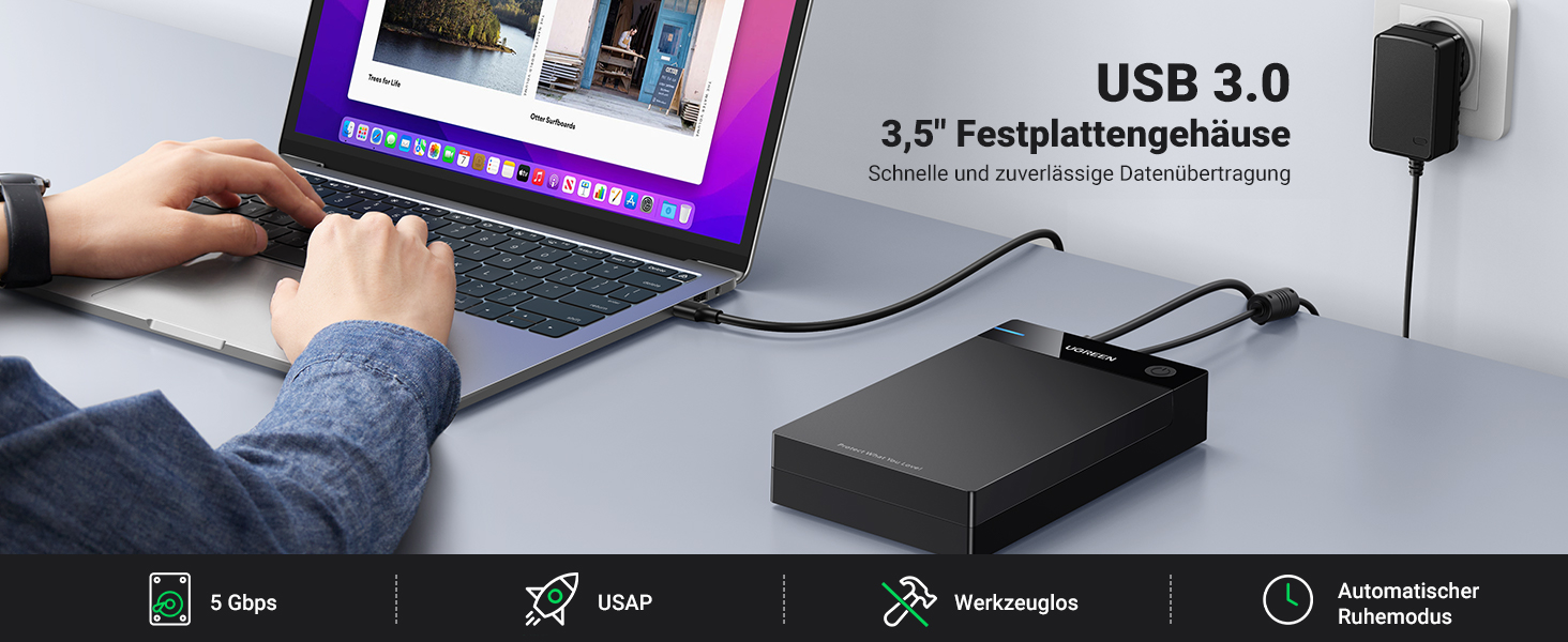 Зовнішній корпус для жорсткого диска UGREEN USB 3.0 UASP 3.5 дюйма для HDD/SSD