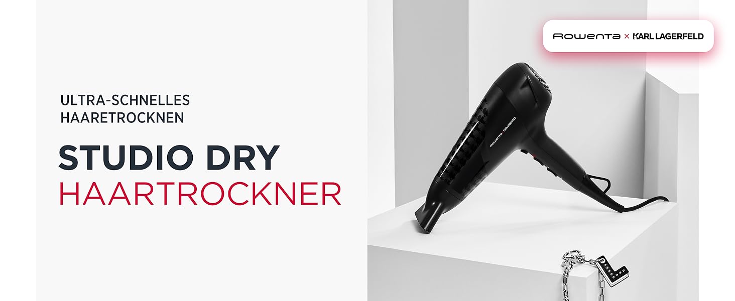 Фен Rowenta x Karl Lagerfeld CV581L Studio Dry: Ефективність та стиль, 6 режимів, Thermo Control, концентрат, чорний/червоний