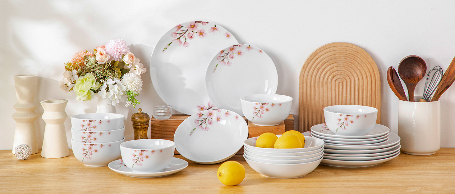 VEWEET ANNIE Набір посуду 18 предметів на 6 осіб, сучасний сервіз з порцеляни, 6 тарілок для їжі, десерту та супу, сервіз Annie