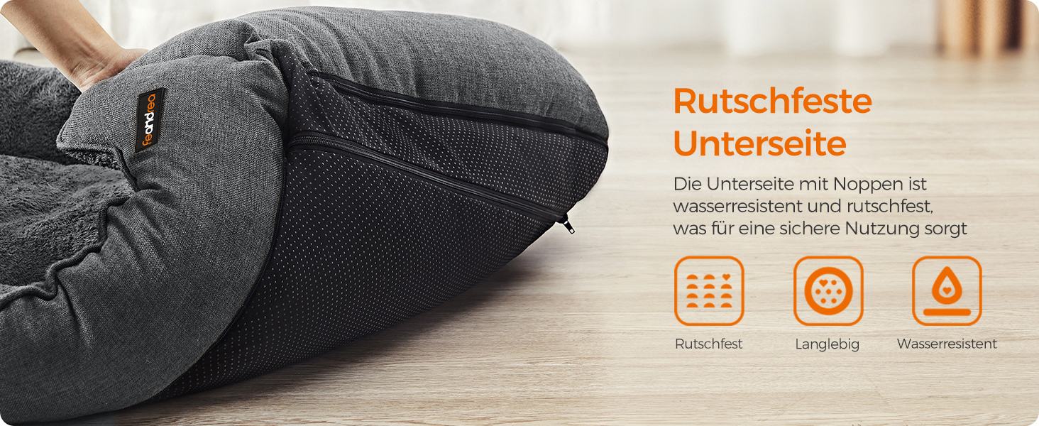 Ліжко для собак Feandrea, м'який лежак для собак з льоновим покриттям, кошик для собак, підняті бортики, неслизьке дно, знімний та пральний чохол, M, для маленьких собак, 70 x 55 x 21 см, світло-сірий