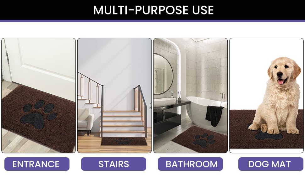 Килимок для дому 50x80 см, антиковзкий, миючий, низький профіль, супер вбираючий, для брудних лап собак, коричневий
