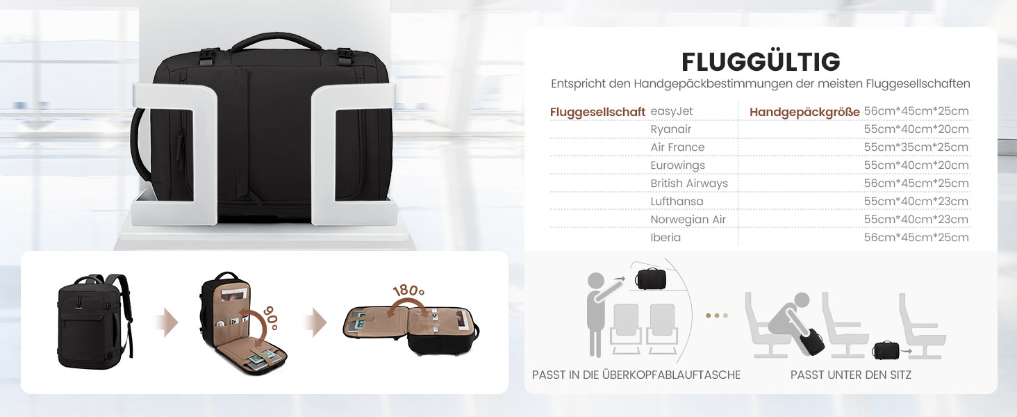 Чорний жіночий рюкзак LOVEVOOK 50L для подорожей, авіаперельотів та роботи, 17 дюймів