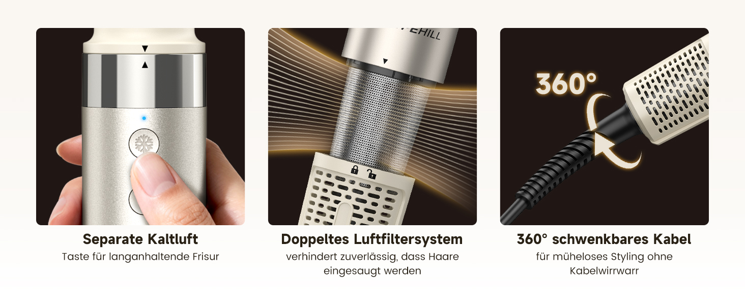 Slopehill Airstyler 5 в 1: Іонський фен, мультистайлер, автоматична плойка, щітка-фен, випрямляч для волосся (Champagne Gold)