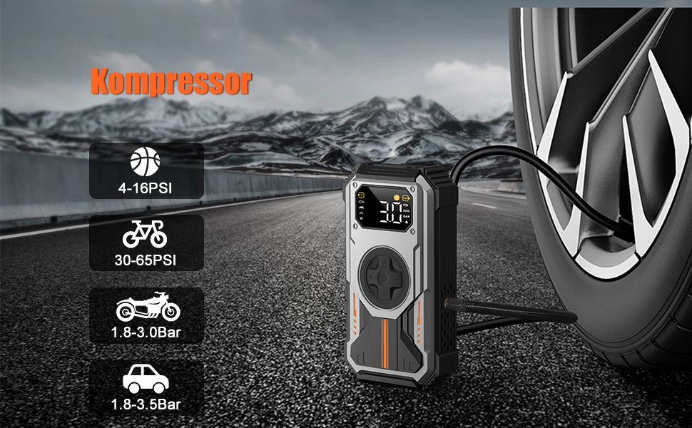 Powerbank Eigotrav Starthilfe: пусковий пристрій для авто 6000A, 12V, 150 PSI компресор, LED, LCD, сріблястий (до 7.5L бензин, 6L дизель)