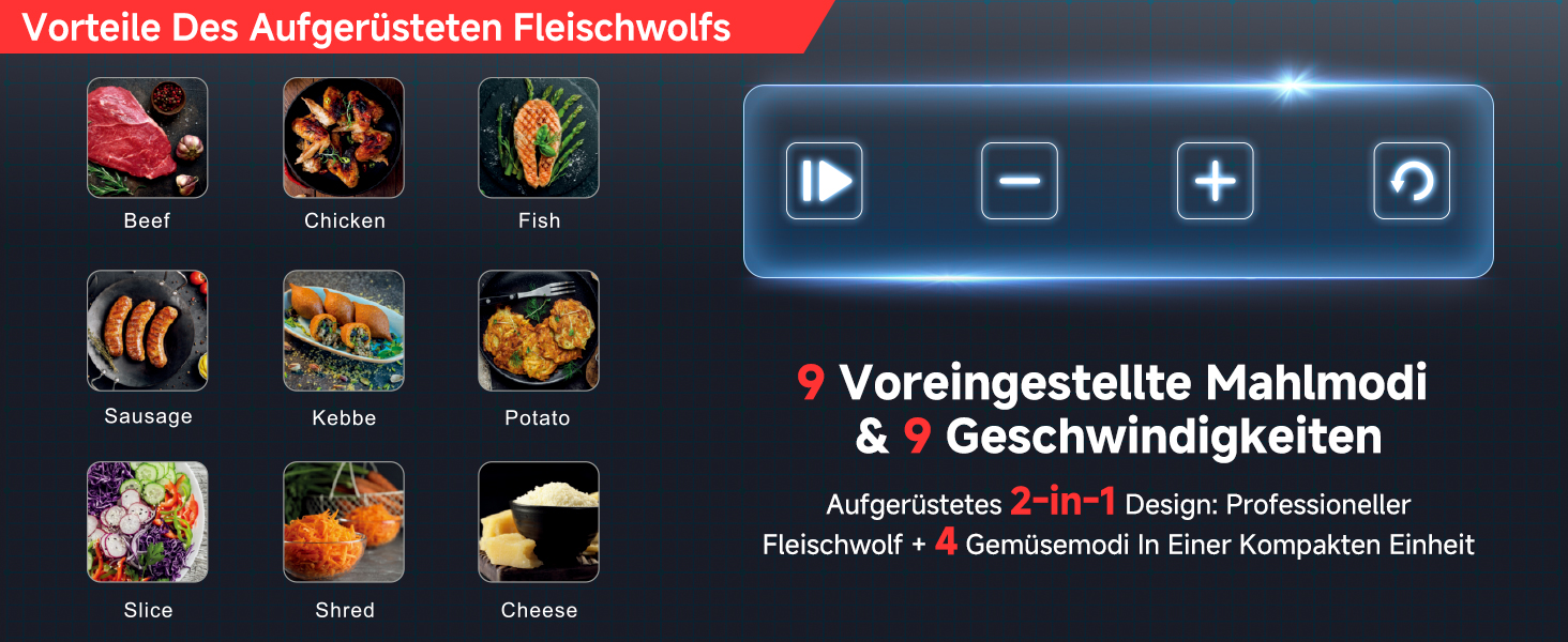 М'ясорубка електрична AAOBOSI 3000W з LED-дисплеєм, 3 швидкості, анти-затор, контейнер для зберігання, для ковбас та кібе, срібляста