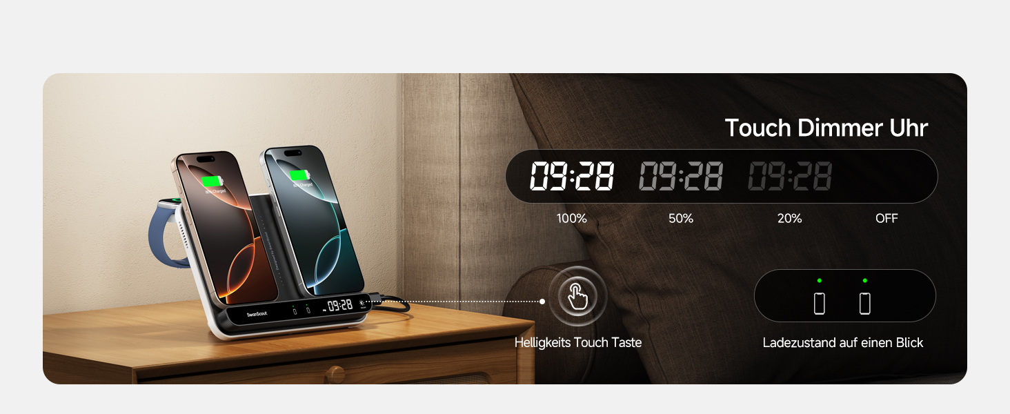Зарядна станція SwanScout 710A для iPhone 17/Air/15/14/13/12/11 та Apple Watch/AirPods, бездротова зарядка 2 в 1