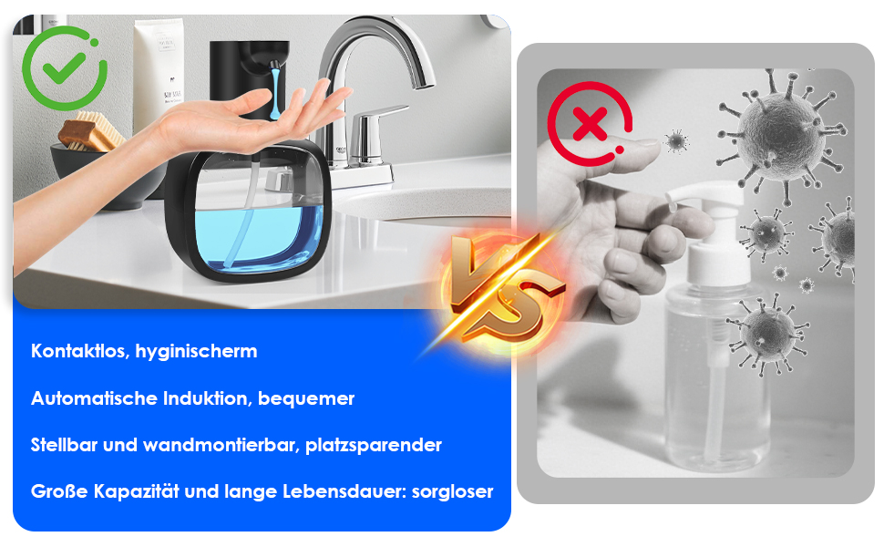 Автоматичний диспенсер для мила, 500 мл, настінний, електричний з датчиком, регульований, чорний для кухні та ванної кімнати