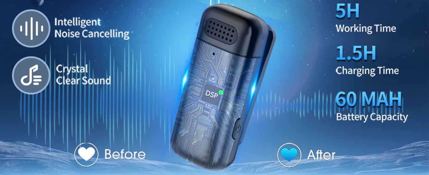 Бездротове мікрофон з кейсом для зарядки iPhone, iPad, Android, USB-C. Лавалерний мікрофон з шумозаглушенням для запису, YouTube, Facebook, TikTok, Vlog, Livestream, Plug and Play