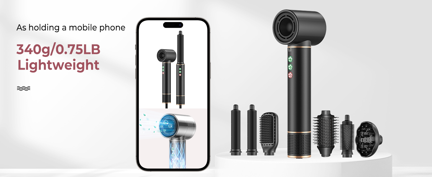 Професійний набір для укладки волосся 6 в 1 Air Styler Pro: фен, щітка, плойка, автоматична завивка, 1000W, для всіх типів волосся (чорний)