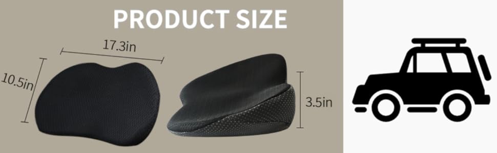 Подушка для автосидіння, ергономічна, з memory foam, клиноподібна, чорна. Зручна для довгих поїздок та водіїв.