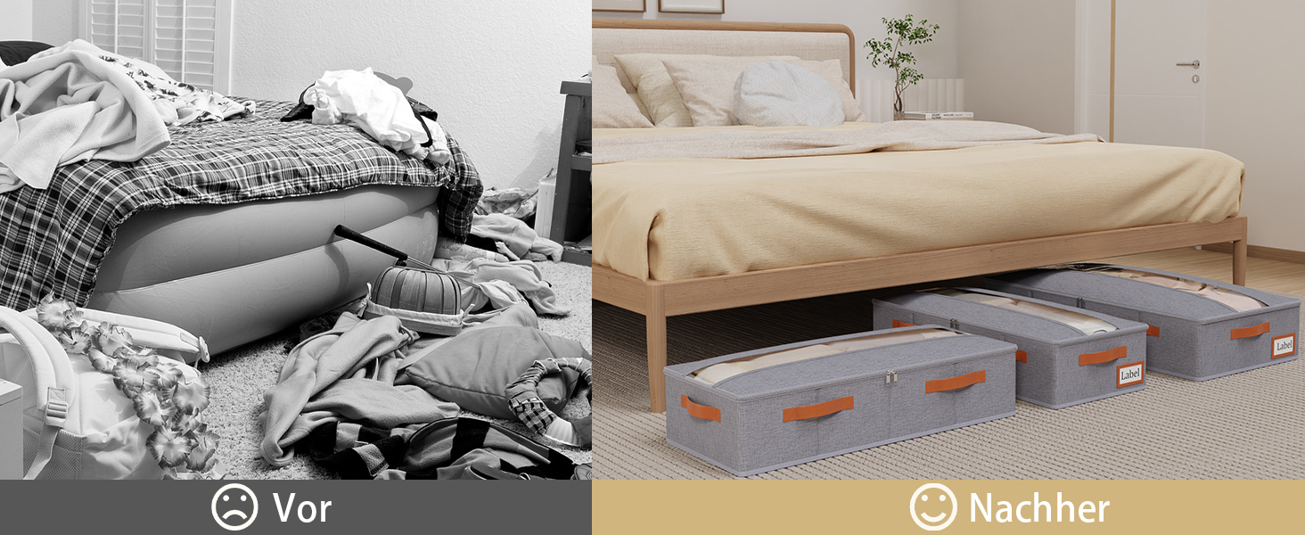 Підліжкові комоди Yawinhe (2 шт.) з прозорим кришкою, сірі, 80x40x15 см - органайзери для зберігання під ліжком