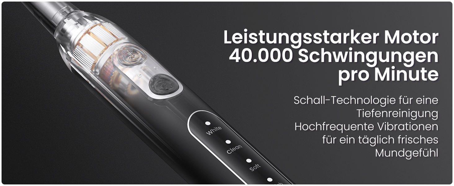 Електрична зубна щітка YUNCHI C2 з 40000 VPM, звукова щітка для дорослих, зарядка USB-C, 55 днів роботи від акумулятора, 5 режимів чищення, таймер 2 хвилини, 8 насадок, дорожній футляр, чорна YUNCHI C2
