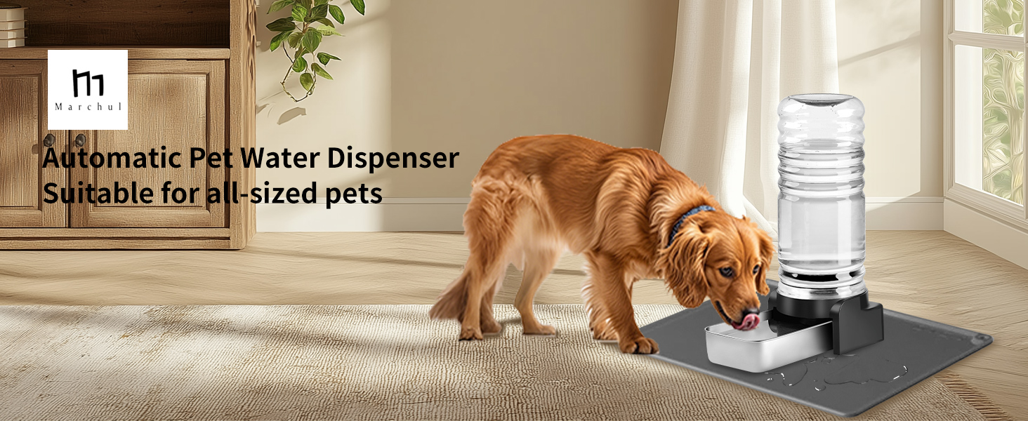 Автоматичний диспенсер води для собак великих порід Marchul 8.6L з мискою та килимком, 3 фільтри