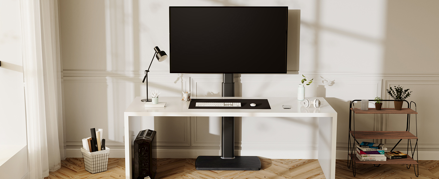 FITUEYES Adjustable Swivel TV Stand with Wood Base - Fits 32-70 inch TVs up to 40kg, VESA 400x600 - Black
