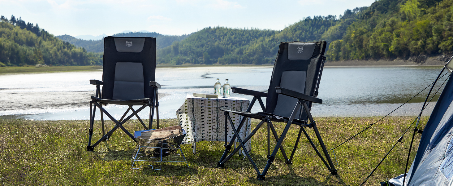 Крісло для кемпінгу Timber Ridge, складне, чорне, до 260 кг, 4 положення, з кишенею