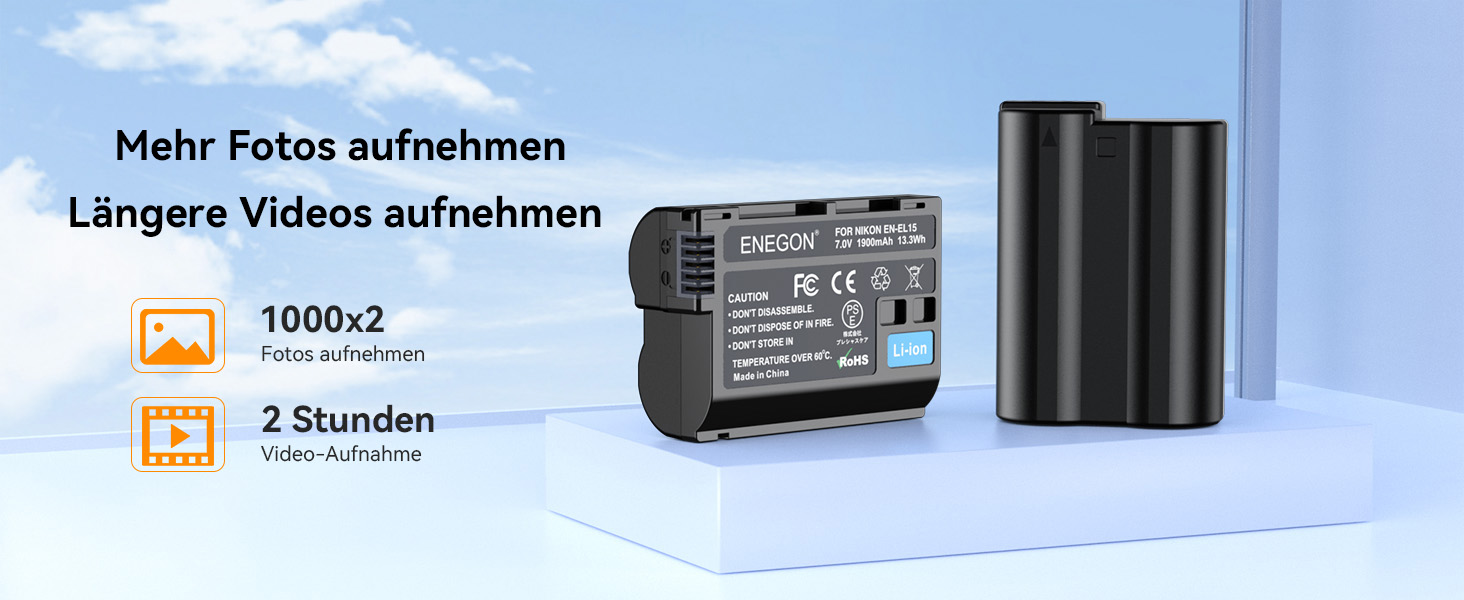 Акумулятори EN-EL15 (2 шт) та зарядний пристрій Dual LED USB для Nikon Z6, Z7, Z8, D7500, D7000, D850 та ін.