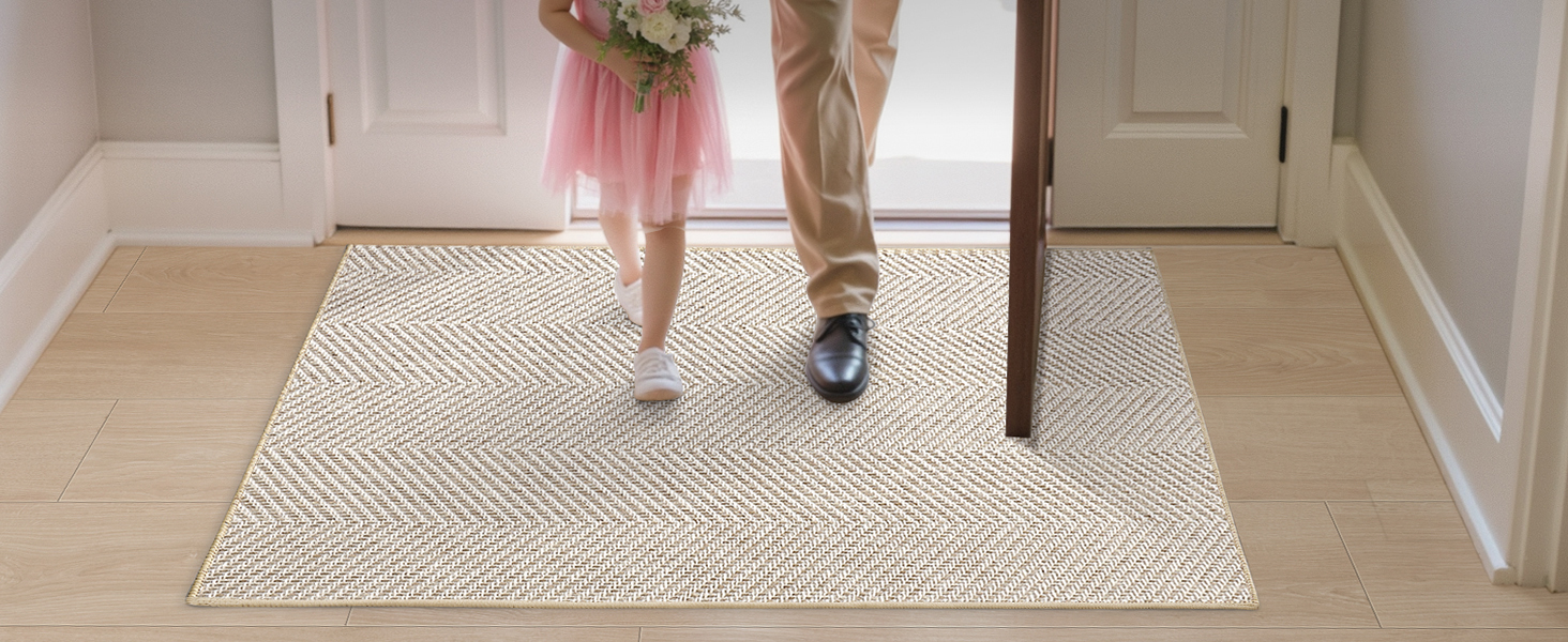 Килимок для дому COLOR&GEOMETRY Ultradünne Innentürmatte 43x76 см, машинного прання та антиковзаюча підлога, плоский килимок для приміщень, вбираючий килим для паркету, коридору (складений) (Білий, Бежевий, 61 x 91 см)