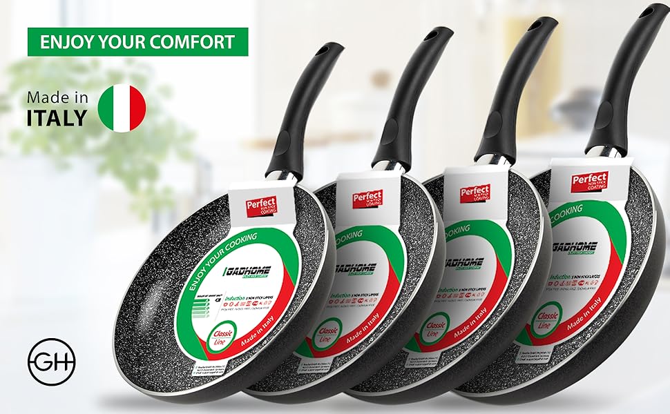 Сковорода антипригарна GadHome Classic 20 см, чорна | Для індукційних плит | Алюмінієва сковорода з ергономічною ручкою | Без PFOA для здорового приготування | Можна мити в посудомийній машині