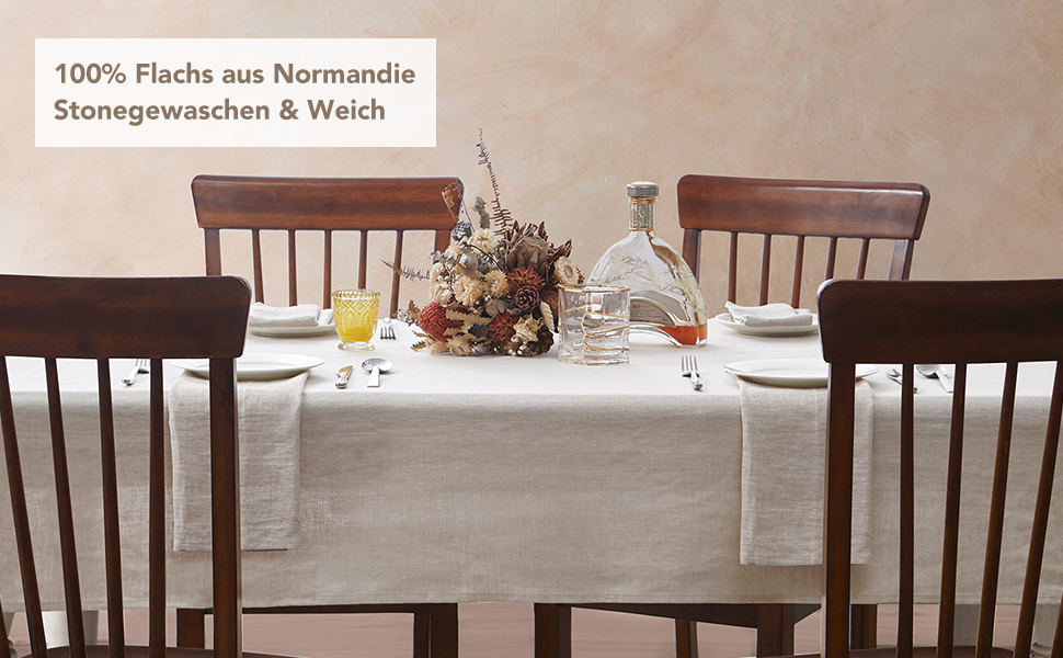 DAPU Linen Tablecloth, 100% French Natural Linen Rectangular Tablecloth 140×220cm (Natural Linen, 140 x 220 cm)
