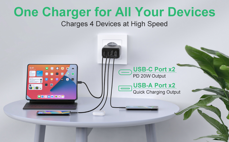 Набір зарядних пристроїв USB-C 40W 2 шт. з підтримкою PD3.0 та QC3.0 для iPhone, iPad, Samsung, Xiaomi, Google. Білий (Чорний)