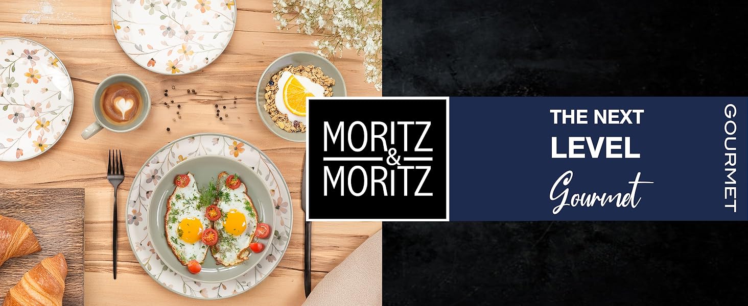 Набір посуду Moritz & Moritz PRIMAVERA з кераміки на 6 осіб (24 шт.) - сучасний сервіз з ігровим дизайном, легкий у догляді, з тарілками, мисками та чашками