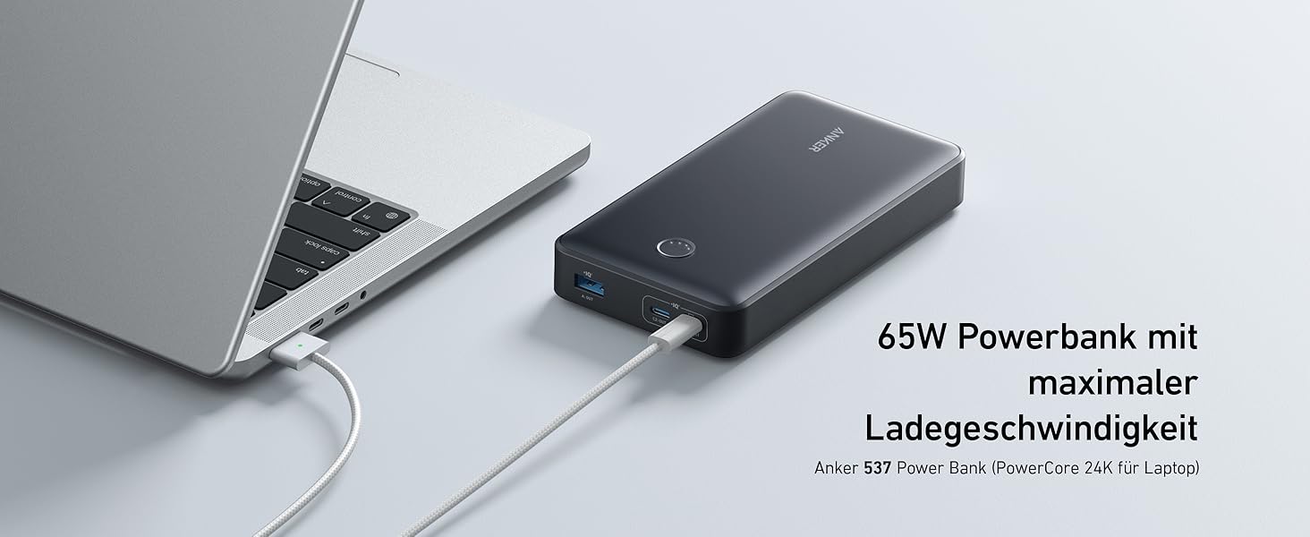Powerbank Anker 537 PowerCore 24K (65W) - 24000mAh, чорний. Сумісний з MacBook Pro, Dell XPS, iPad Pro, iPhone, iWatch