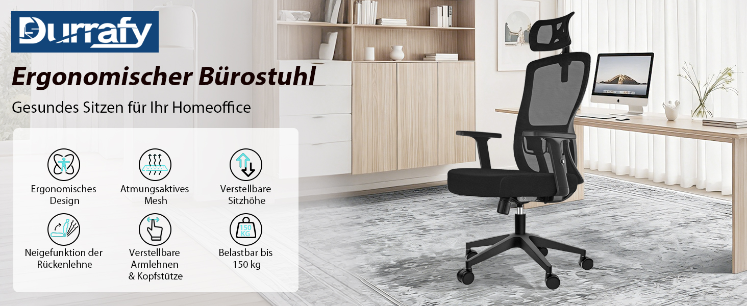 Ергономічне офісне крісло з регульованою спинкою та підголівником, до 150 кг, чорне X-Large