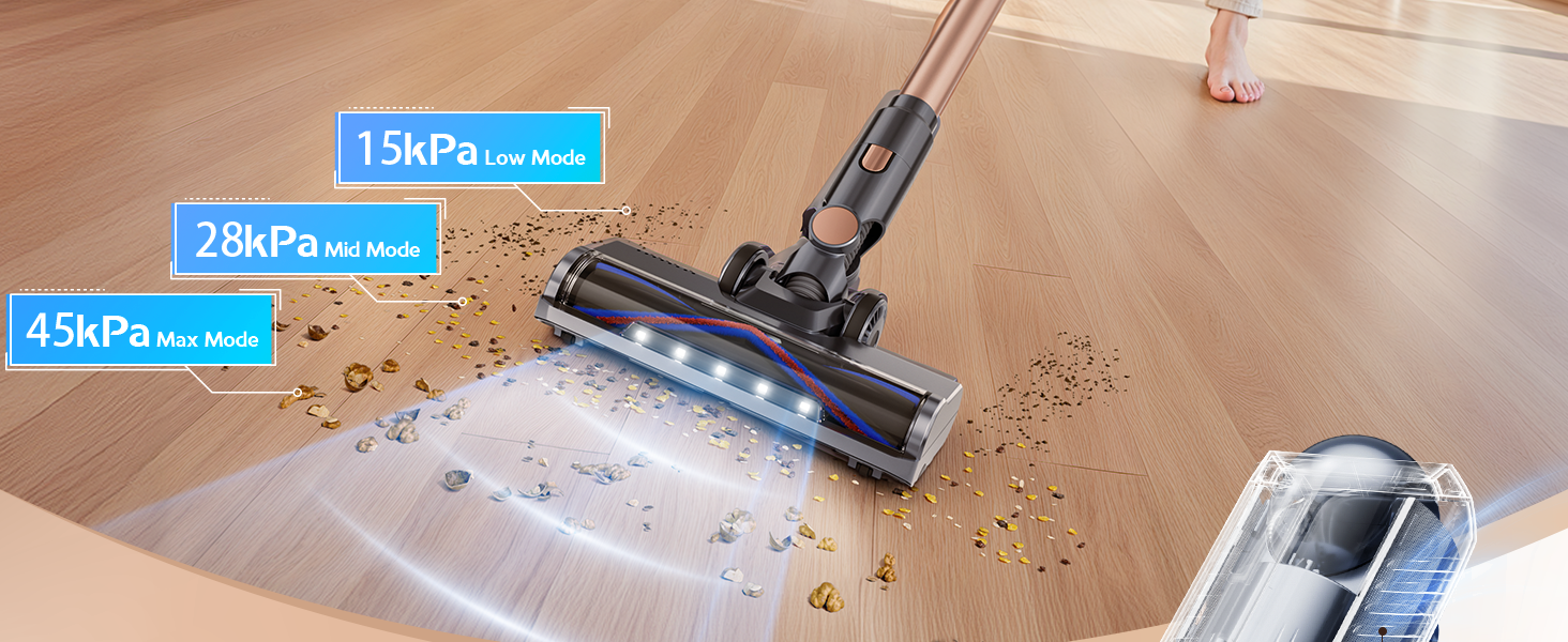 Бездротовий акумуляторний пилосос 45000Pa з антизаплутувальною щіткою, LED-дисплеєм та фільтрацією 99,9%, для прибирання шерсті тварин, килимів, твердих поверхонь та авто (сірий)